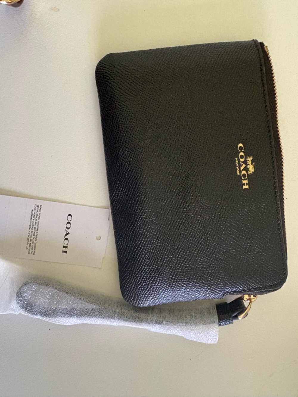 Coach Black Leather Zip Pouch with Gold Logo